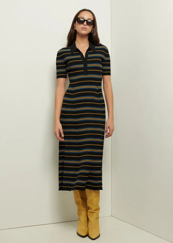 Derek Lam -Alani Short Sleeve Polo Dress Black Multi