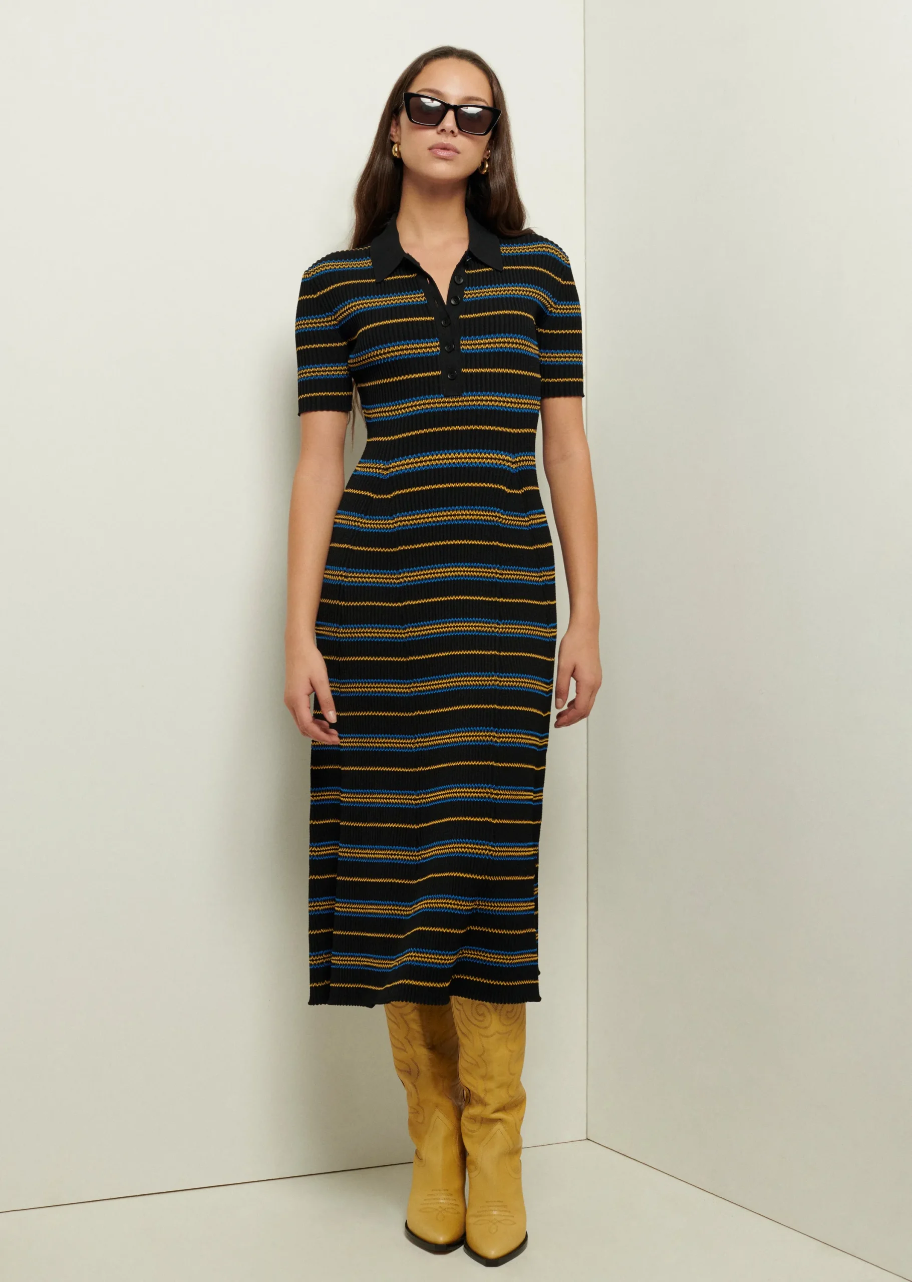 Derek Lam -Alani Short Sleeve Polo Dress Black Multi