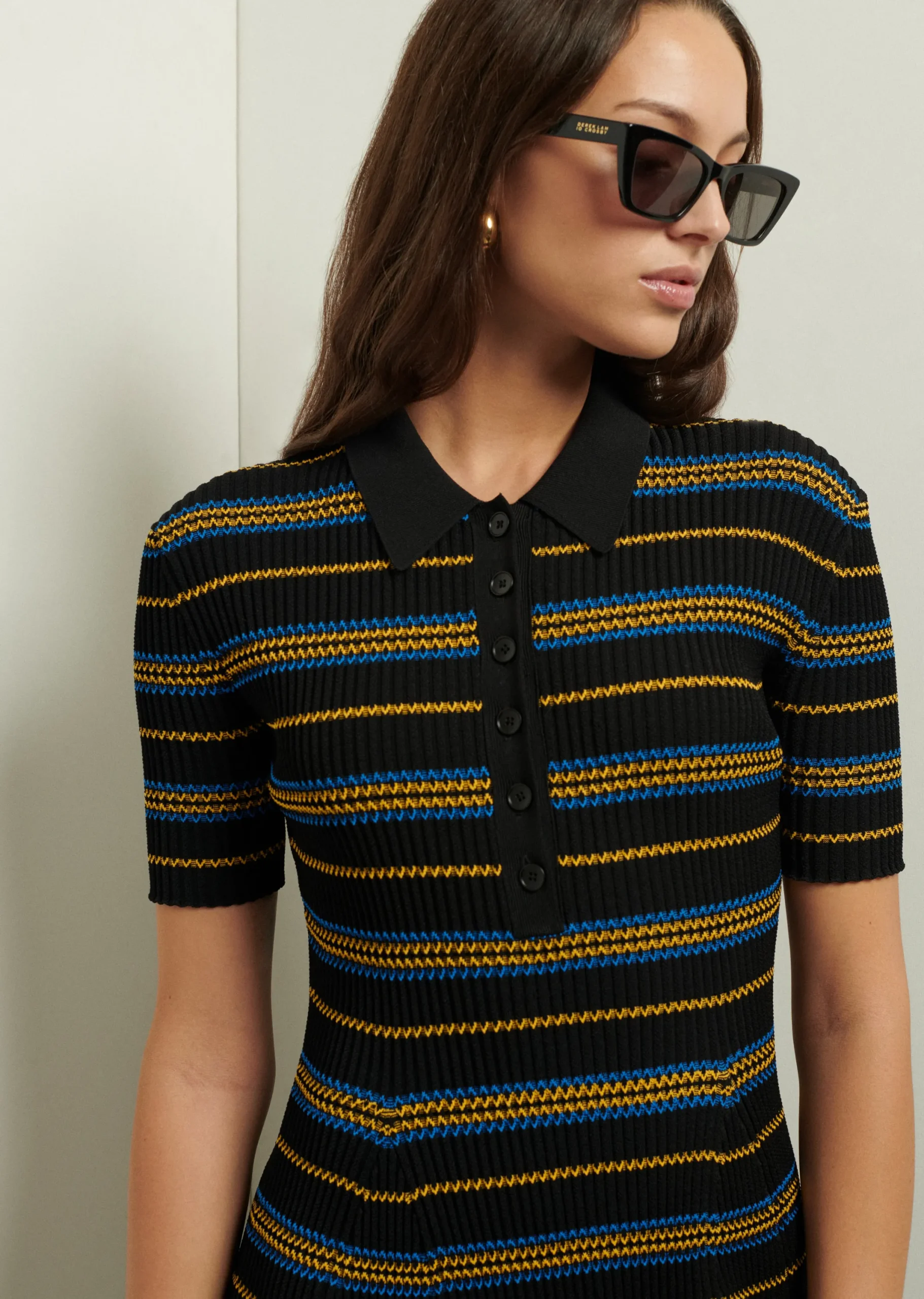 Derek Lam -Alani Short Sleeve Polo Dress Black Multi