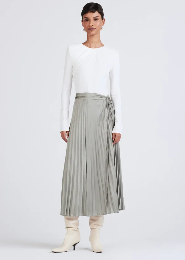 Derek Lam -Alba Pleated Midi Skirt Sage