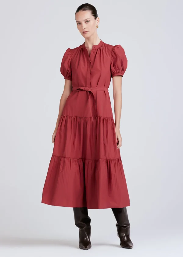 Derek Lam -Alexandra Puff Sleeve Shirt Midi Dress Rhubarb