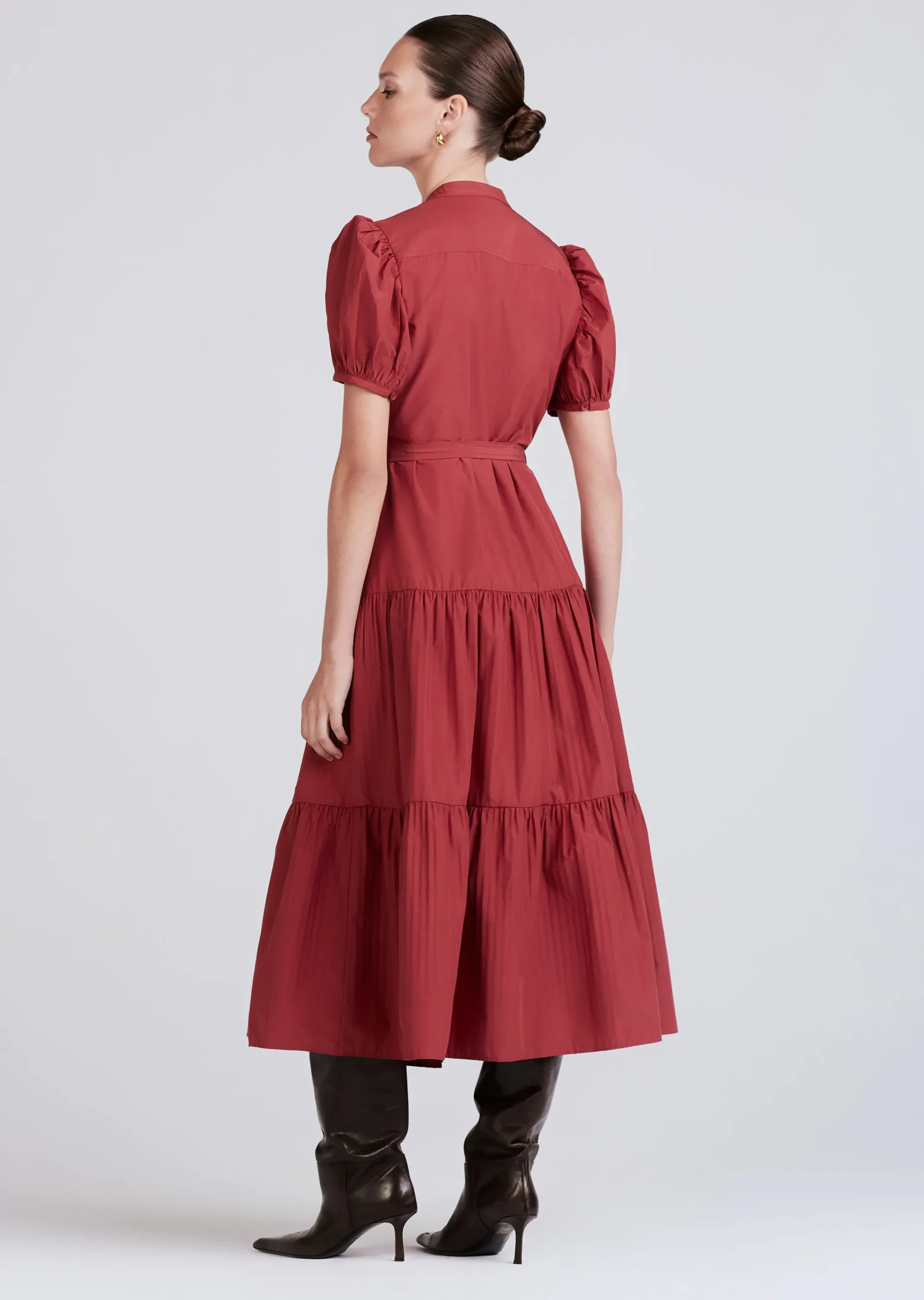 Derek Lam -Alexandra Puff Sleeve Shirt Midi Dress Rhubarb