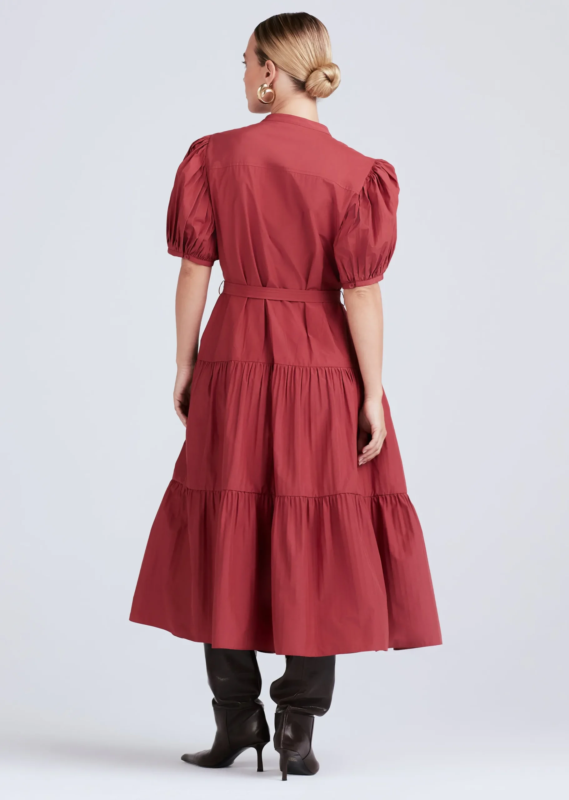 Derek Lam -Alexandra Puff Sleeve Shirt Midi Dress Rhubarb