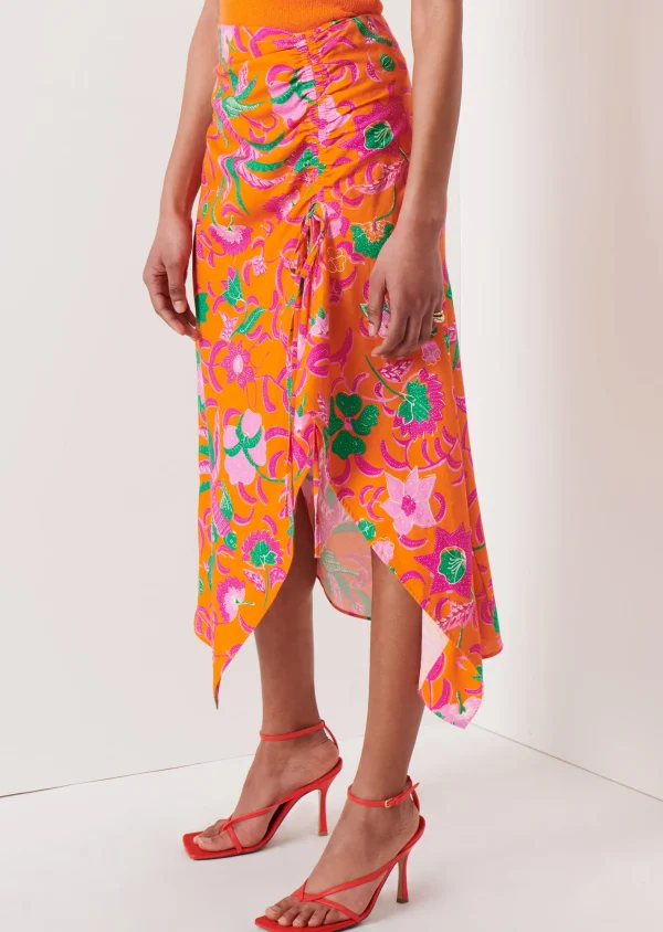 Derek Lam -Alora Ruched Midi Skirt Orange Multi