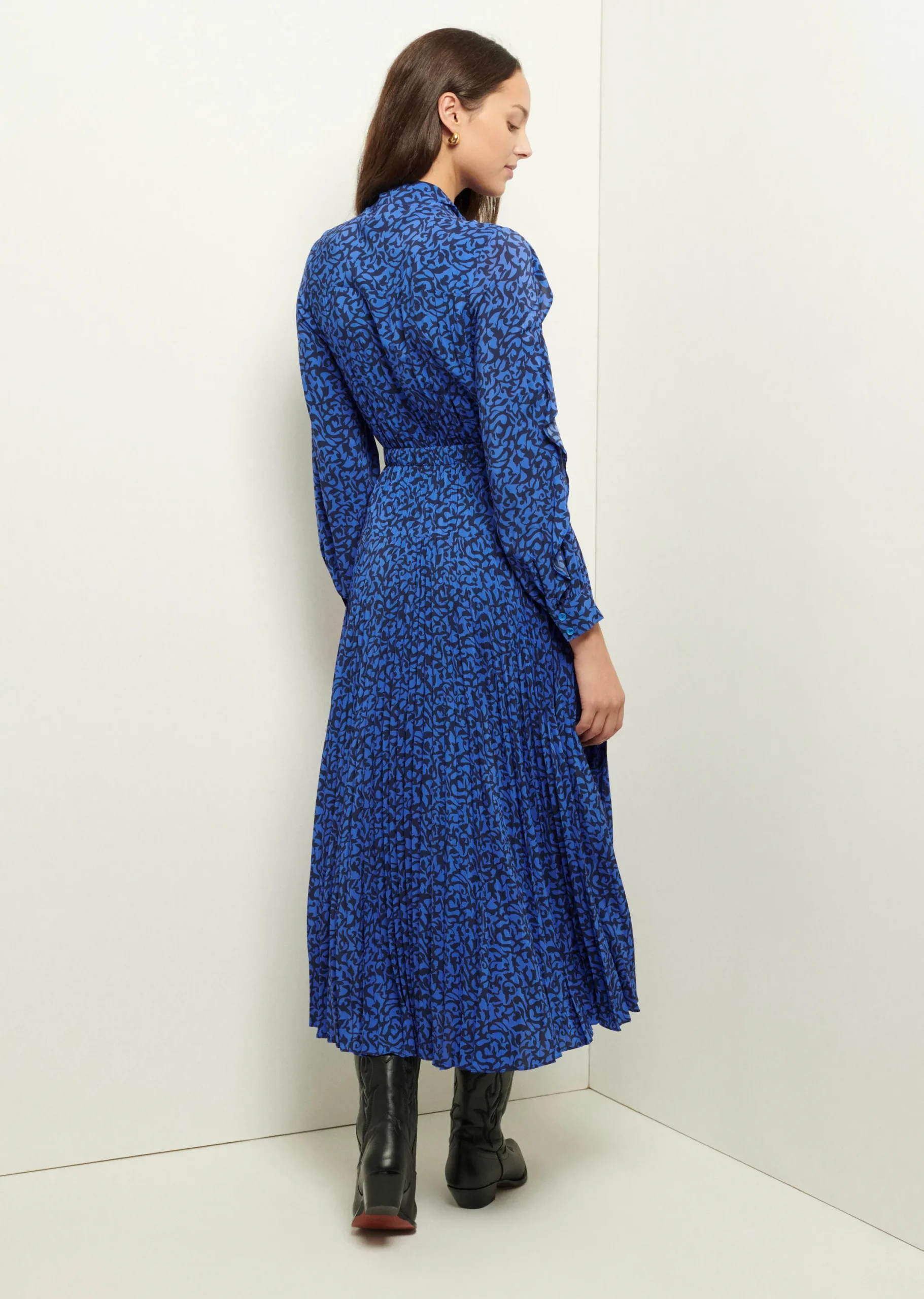 Derek Lam -Amanza Ruffle Pleated Dress Cobalt Multi