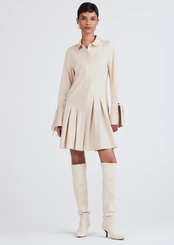 Derek Lam -Andrea Long Sleeve Mini Shirtdress Champagne