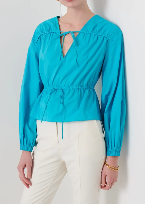 Derek Lam -Breanna Long Sleeve Gathered Top Peacock Blue