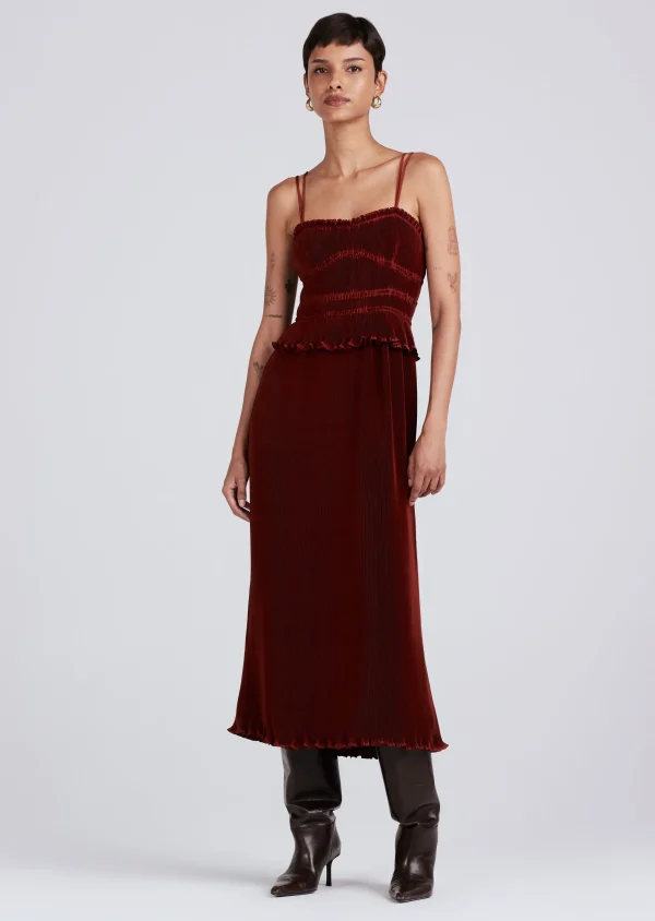 Derek Lam -Brisha Pleated Cami Dress Terracotta