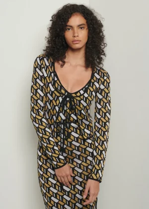Derek Lam -Carrie Crop Tie Cardigan Silver-Gold-Black
