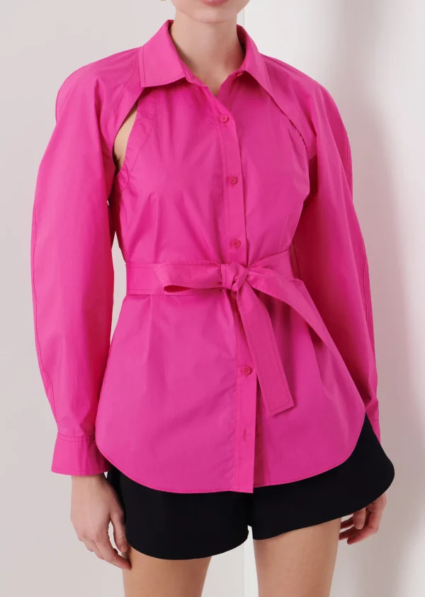 Derek Lam -Casper Bolero Sleeve Button Down Top Magenta