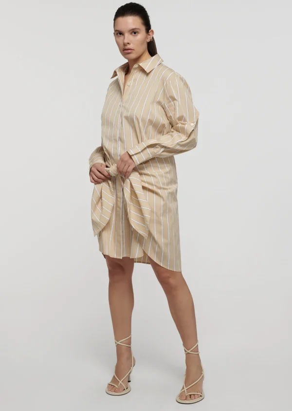 Derek Lam -Charlotte Tie Waist Shirt Dress Khaki Multi