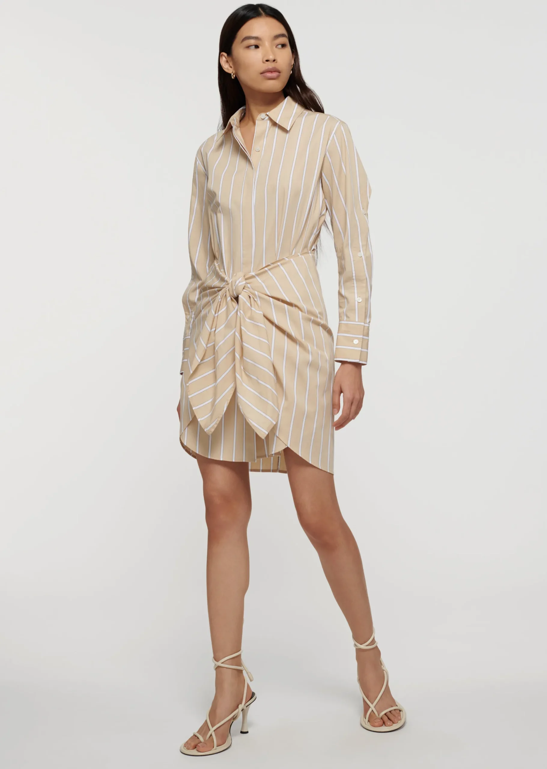 Derek Lam -Charlotte Tie Waist Shirt Dress Khaki Multi