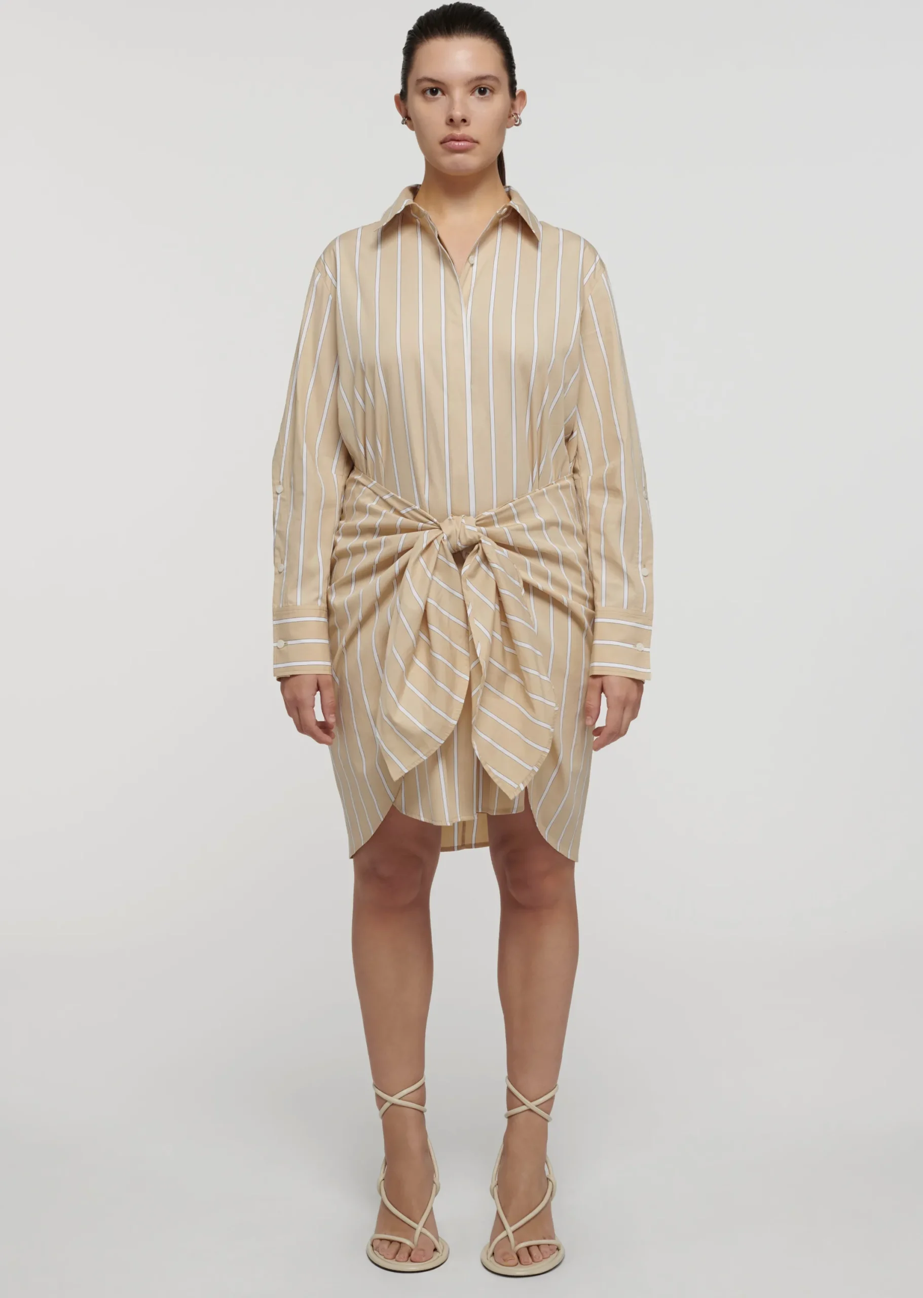 Derek Lam -Charlotte Tie Waist Shirt Dress Khaki Multi
