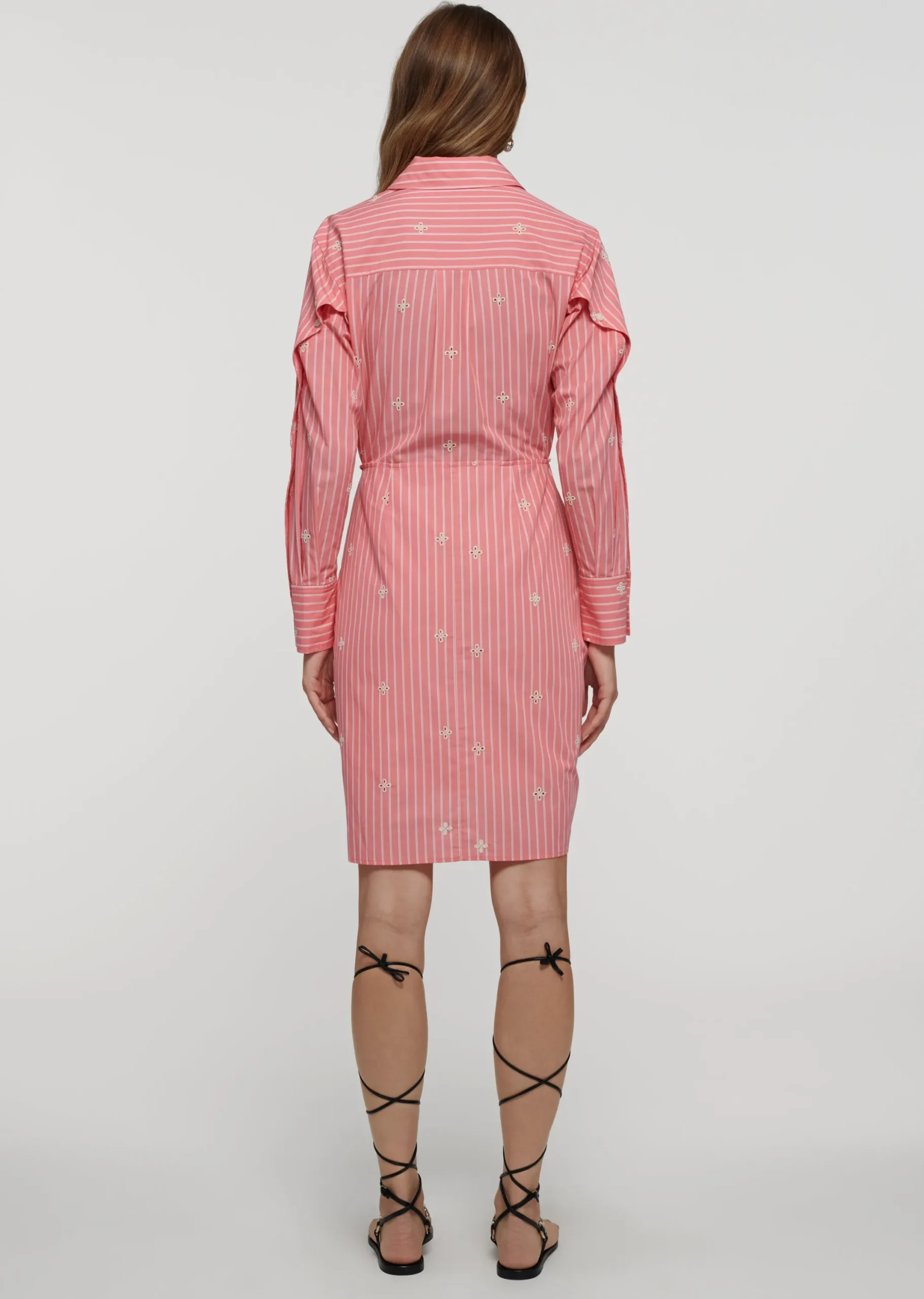 Derek Lam -Charlotte Tie Waist Shirt Dress Coral-Ecru