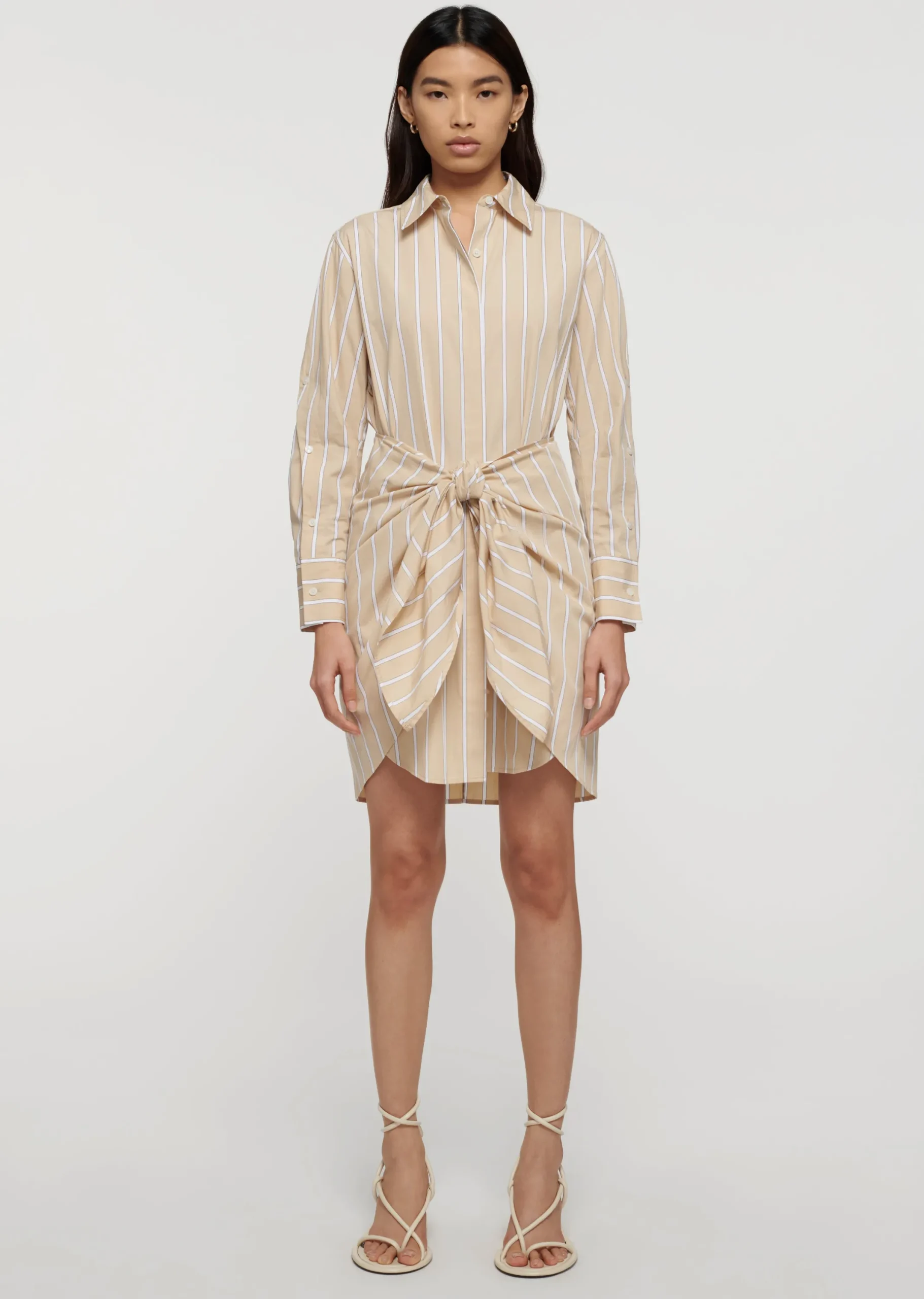 Derek Lam -Charlotte Tie Waist Shirt Dress Khaki Multi