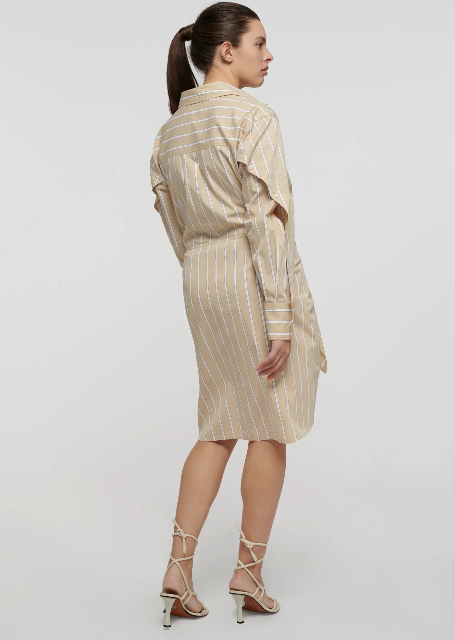 Derek Lam -Charlotte Tie Waist Shirt Dress Khaki Multi