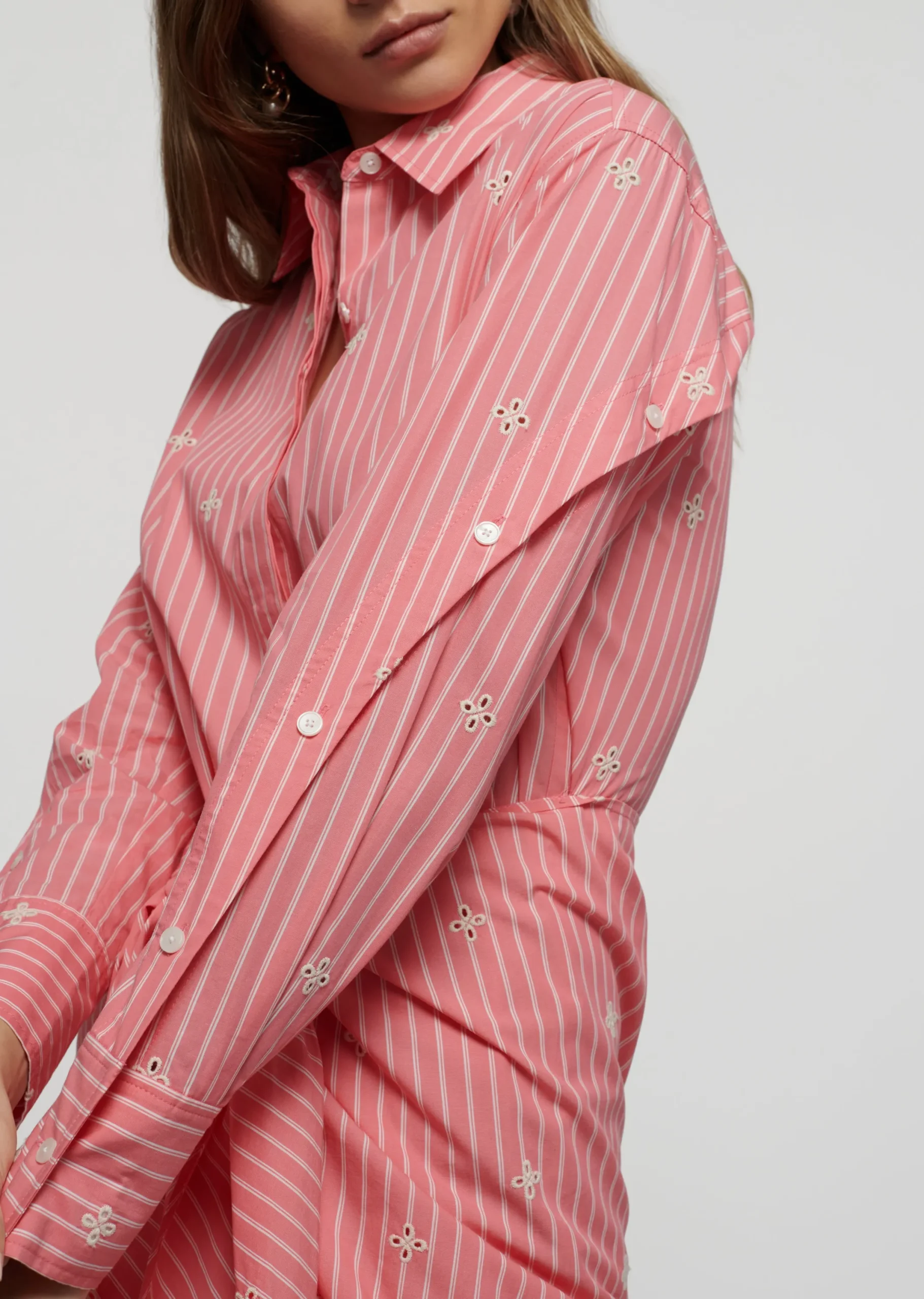 Derek Lam -Charlotte Tie Waist Shirt Dress Coral-Ecru