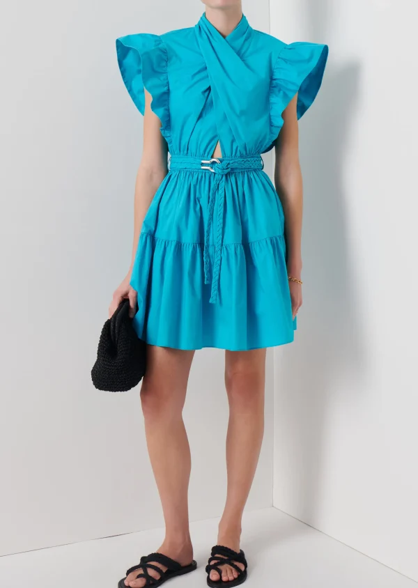 Derek Lam -Finn Ruffle Wrap Dress Peacock Blue