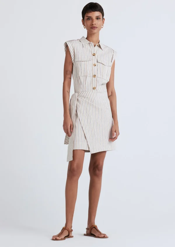 Derek Lam -Giselle Mini Tie Front Cargo Dress Tan Multi