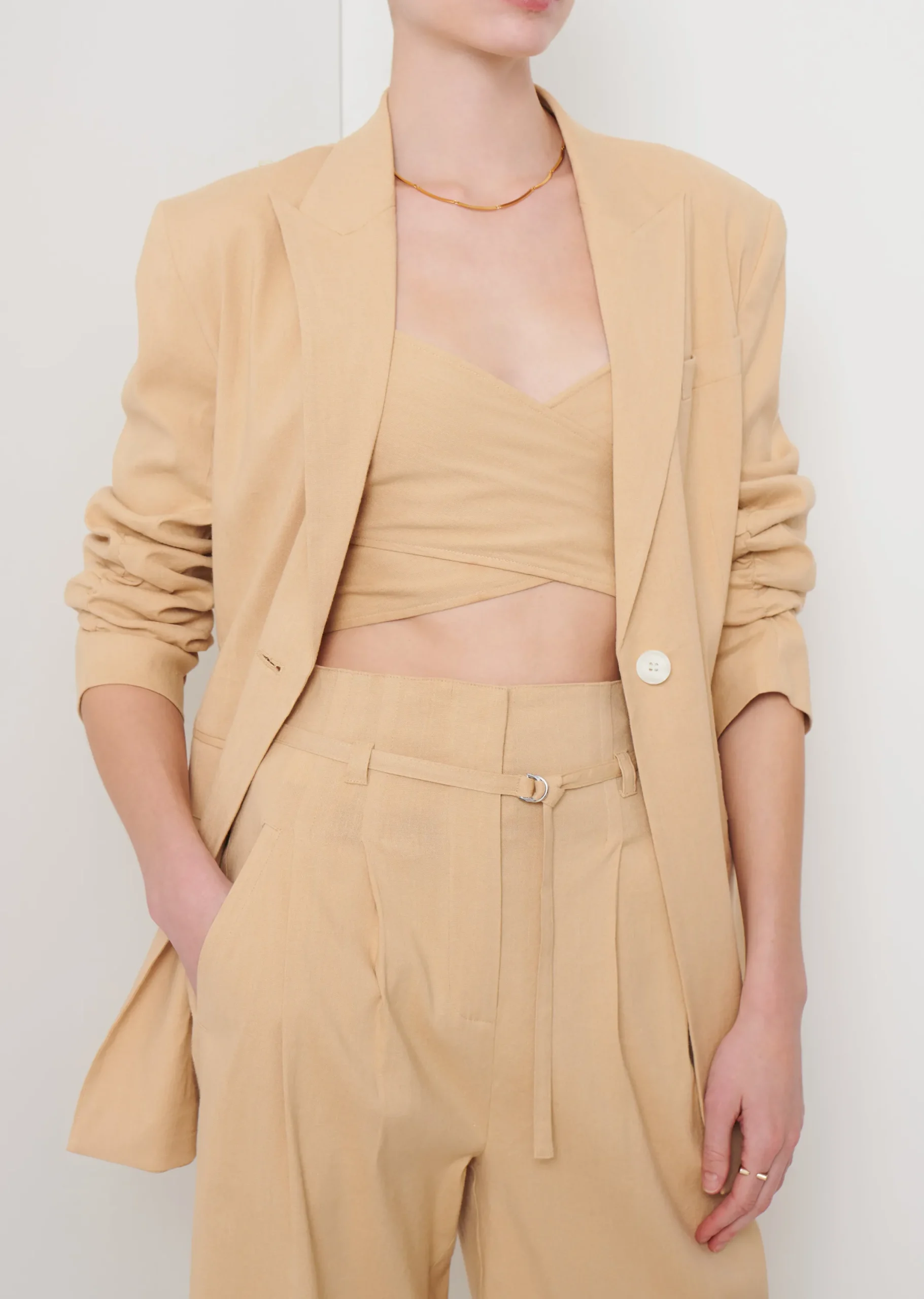 Derek Lam -Harrison Gathered Sleeve Blazer Almond