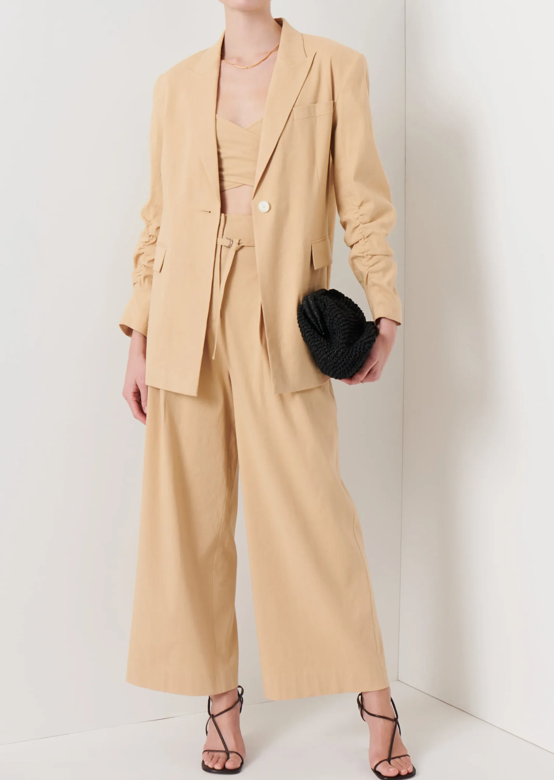 Derek Lam -Harrison Gathered Sleeve Blazer Almond