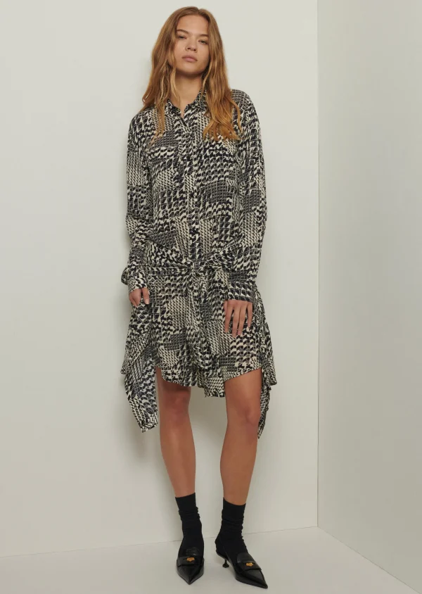 Derek Lam -Impala Tie Waist Shirt Dress Ivory-Black