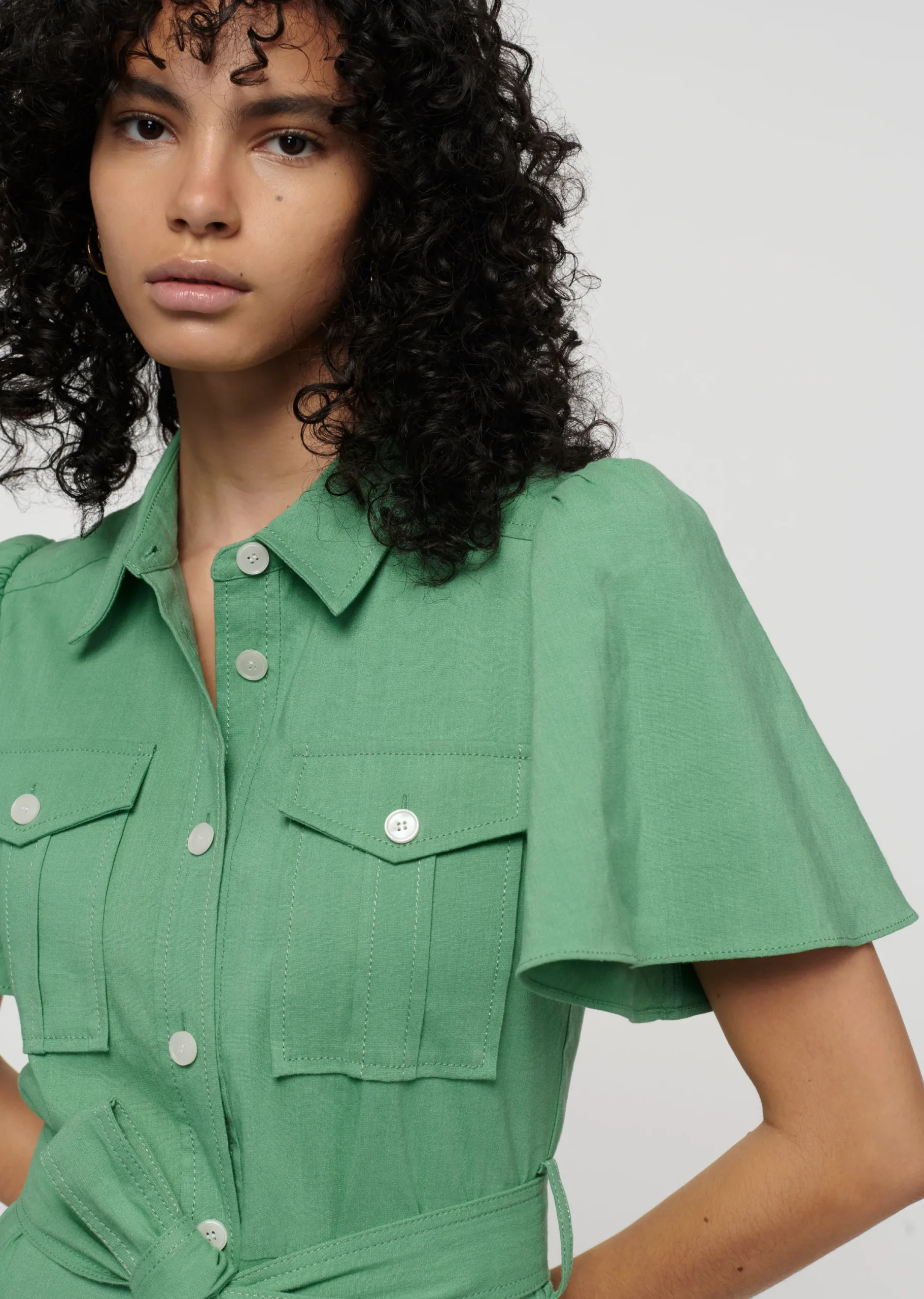 Derek Lam -Judy Short Sleeve Utility Shirt Dress Sage