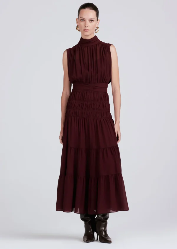 Derek Lam -Junia Rouched Sleeveless Midi Dress Burgundy