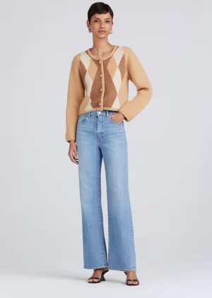 Derek Lam -Keene Diamond Crew Neck Cardigan Camel-Gold