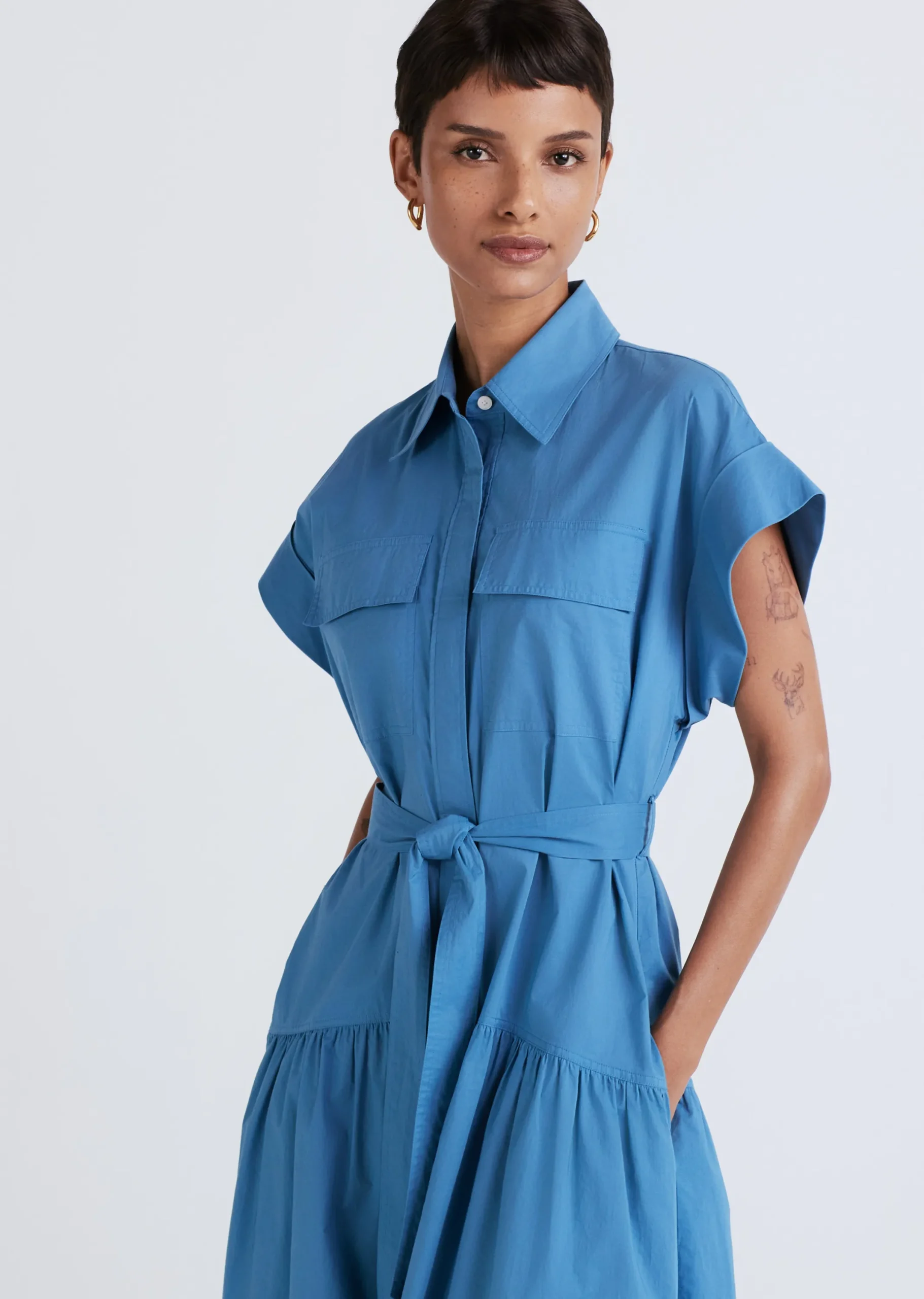 Derek Lam -Laurel Sleeveless Shirt Dress Steel Blue