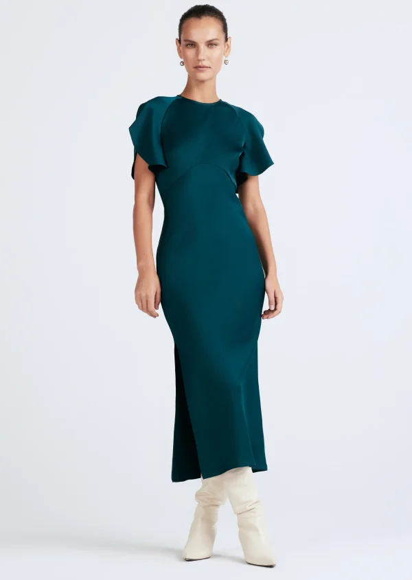 Derek Lam -Lyra Petal Sleeve Midi Dress Dark Teal