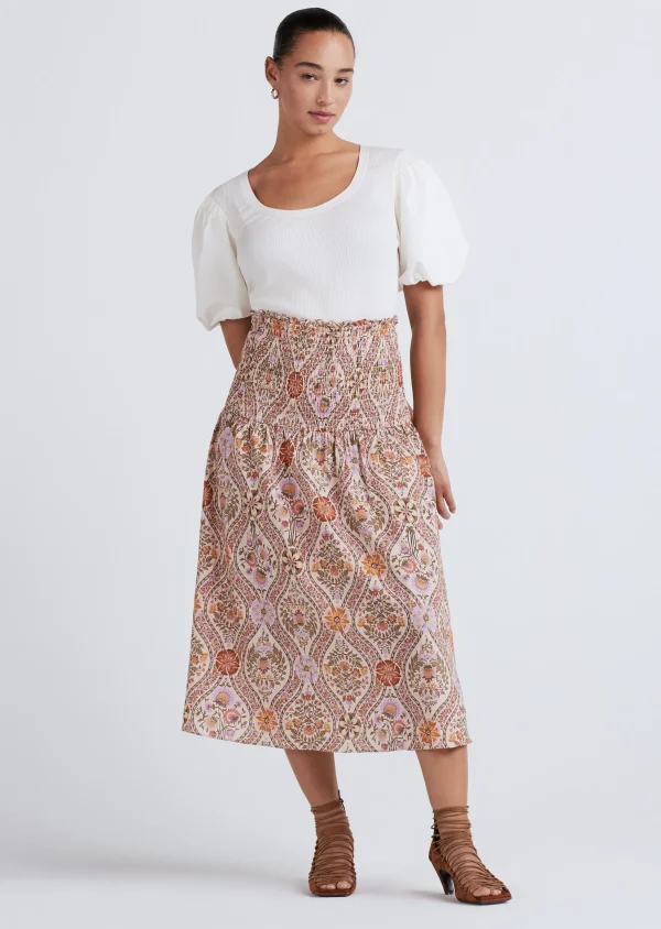 Derek Lam -Madani Smocked Skirt Light Khaki Multi