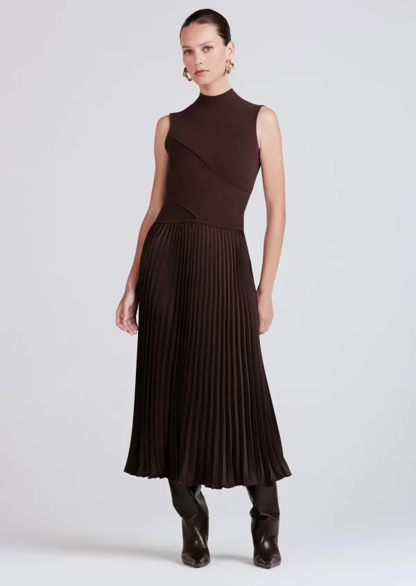 Derek Lam -Maizie Mock Neck Sleeveless Dress Chocolate