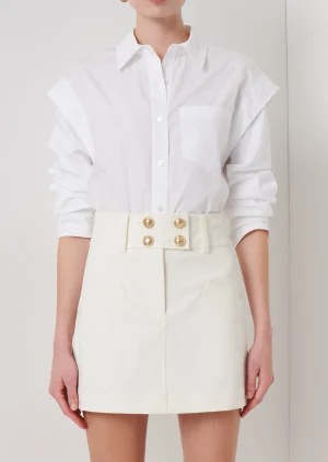 Derek Lam -Marley Ruched Sleeve Button Down Shirt White
