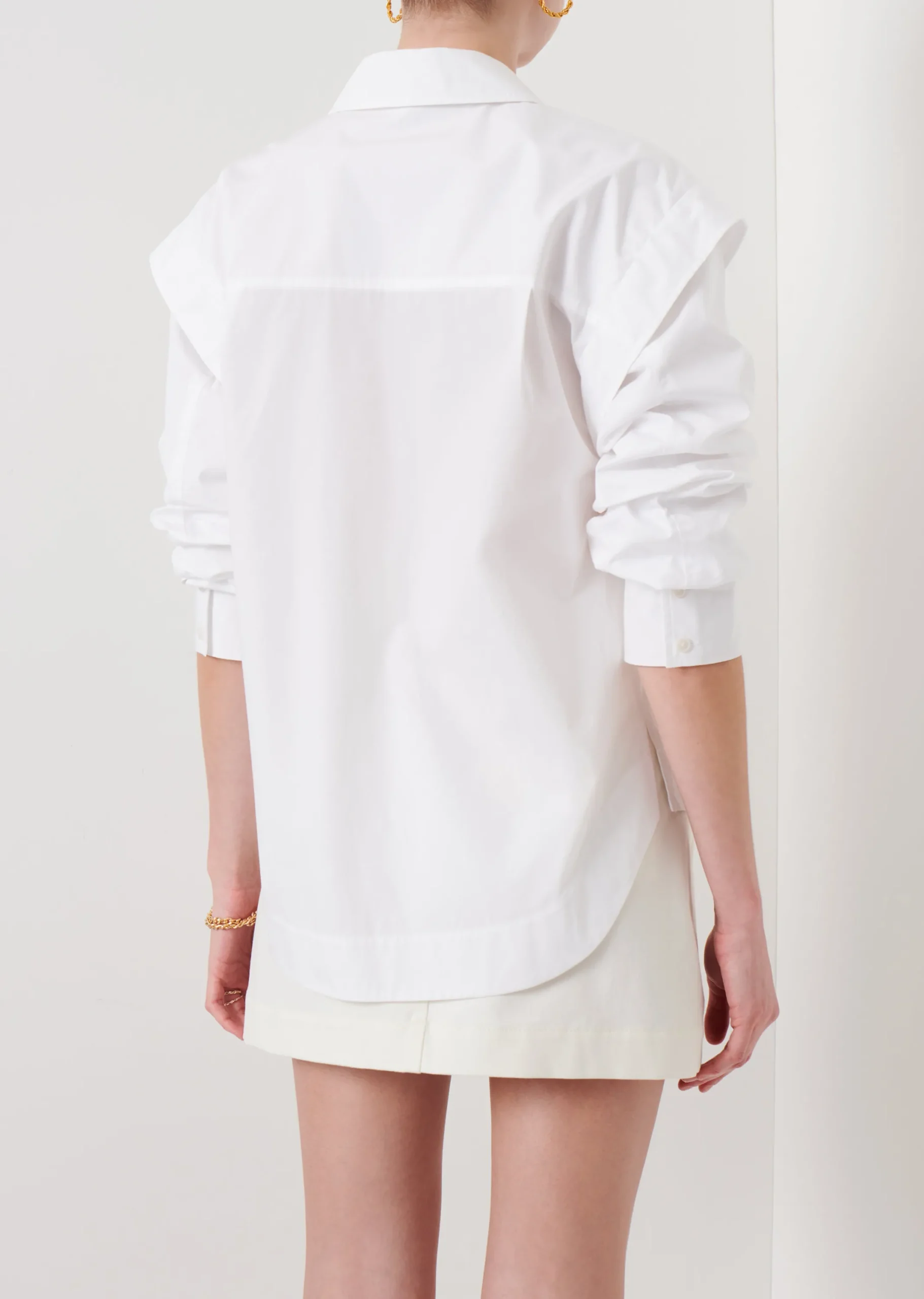 Derek Lam -Marley Ruched Sleeve Button Down Shirt White