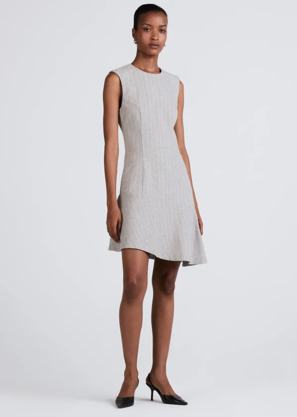 Derek Lam -Mei Sleeveless Asymmetrical Hem Dress Grey-White
