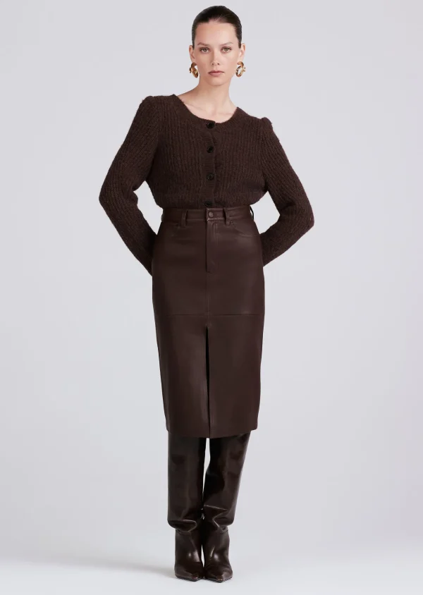 Derek Lam -Mia Front Slit Pencil Skirt Chocolate