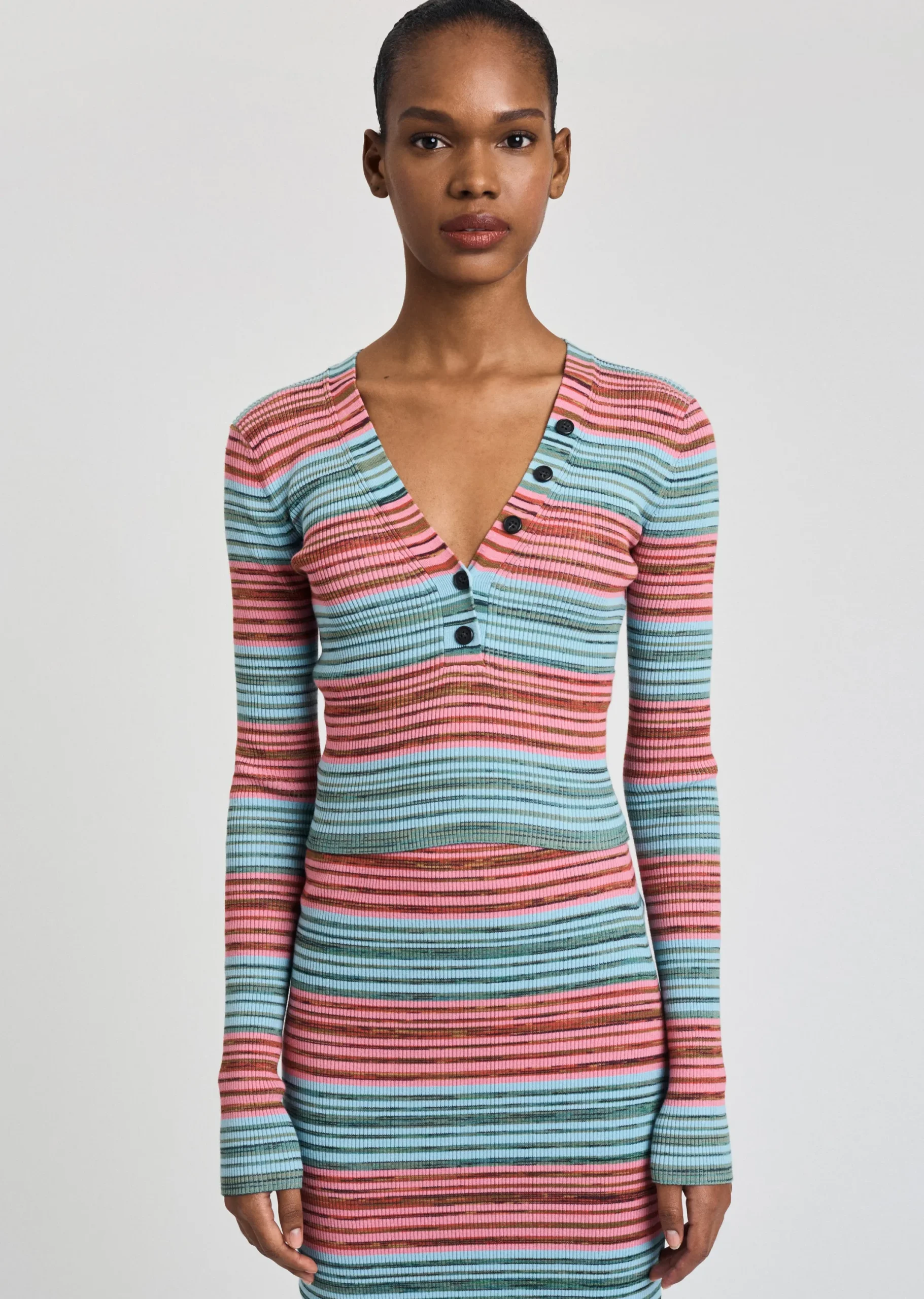 Derek Lam -Milana Cropped Henley Multicolor Space Dye