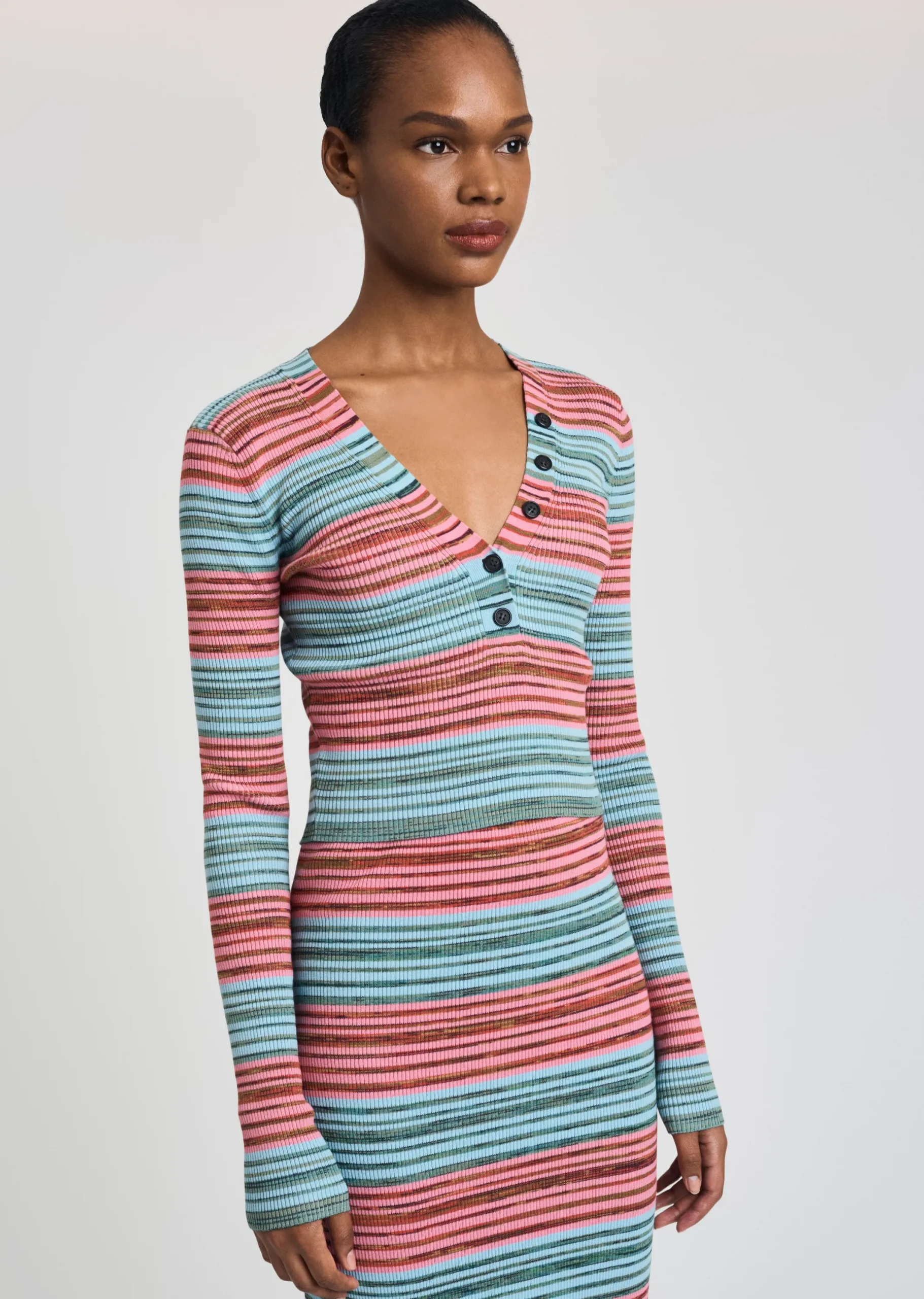 Derek Lam -Milana Cropped Henley Multicolor Space Dye