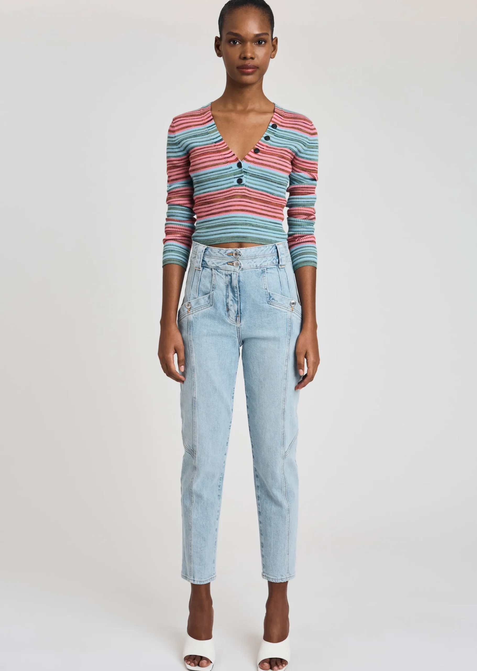 Derek Lam -Milana Cropped Henley Multicolor Space Dye