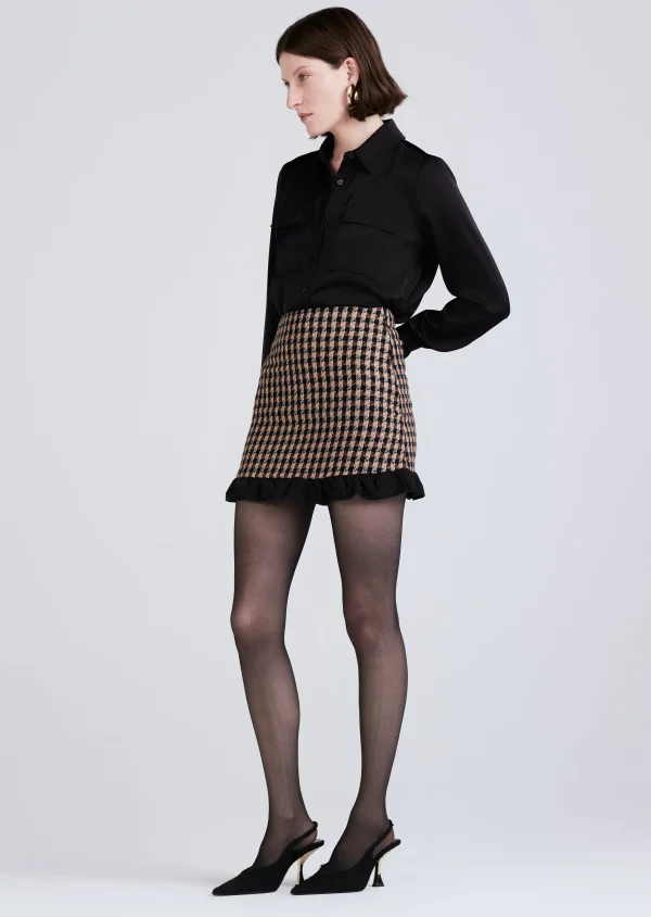 Derek Lam -Natia Twisted Ruffle Trim Skirt Black-Gold Multi