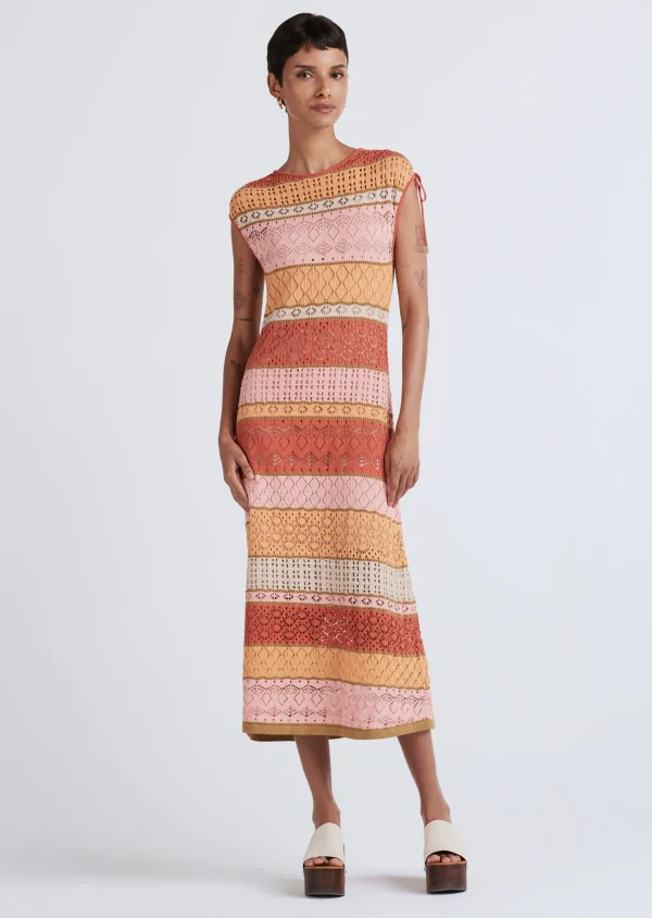 Derek Lam -Octavia Sleeveless Stripe Dress Peach Multi