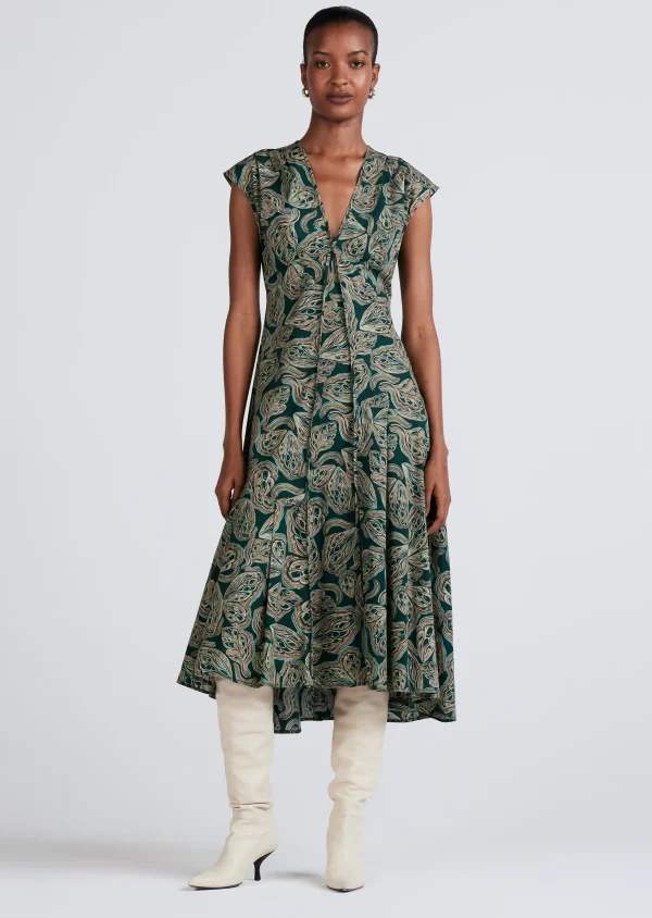 Derek Lam -Reina Sleevless Midi Dress Moss Multi
