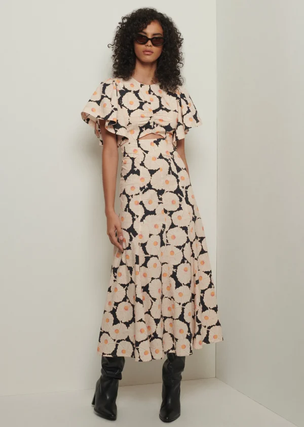 Derek Lam -Romilly Flutter Sleeve Dress Black Multi