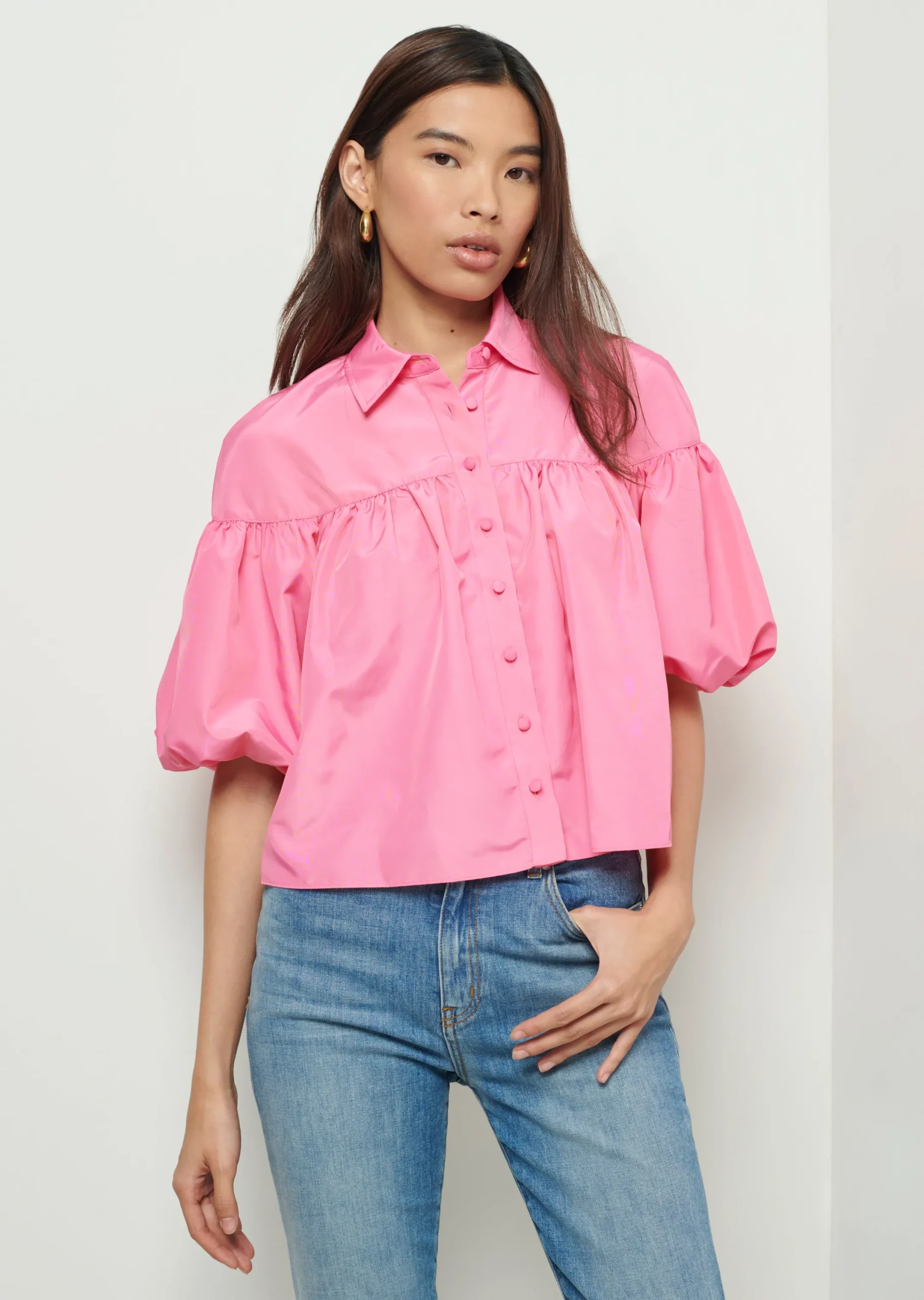 Derek Lam -Rosa Balloon Sleeve Shirt Carnation