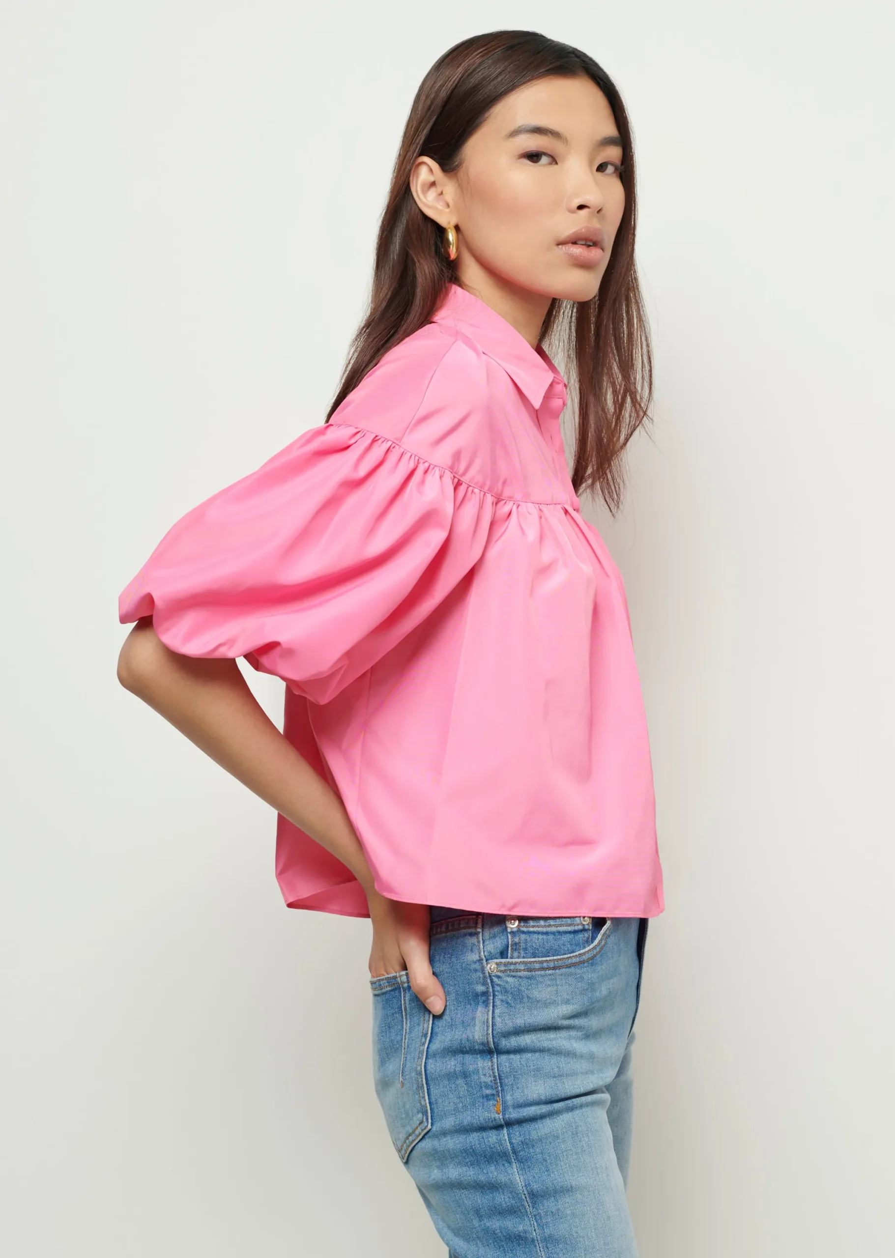 Derek Lam -Rosa Balloon Sleeve Shirt Carnation