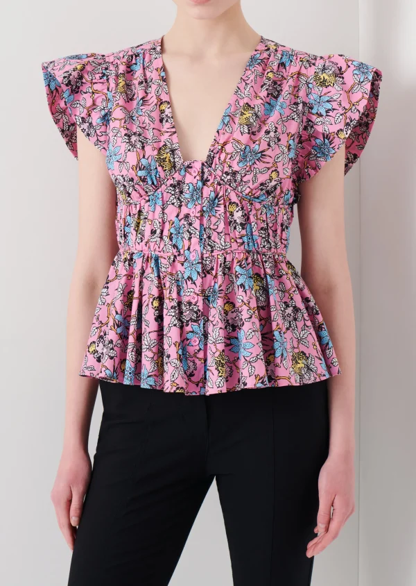 Derek Lam -Roselyn Ruffle Sleeve Top Pink Multi