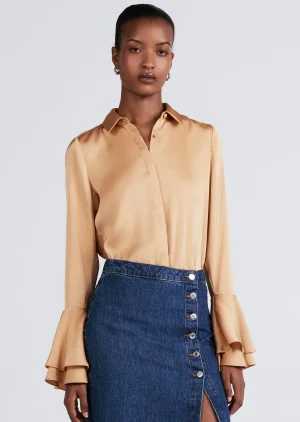 Derek Lam -Selma Button Down Flare Cuff Blouse Fawn