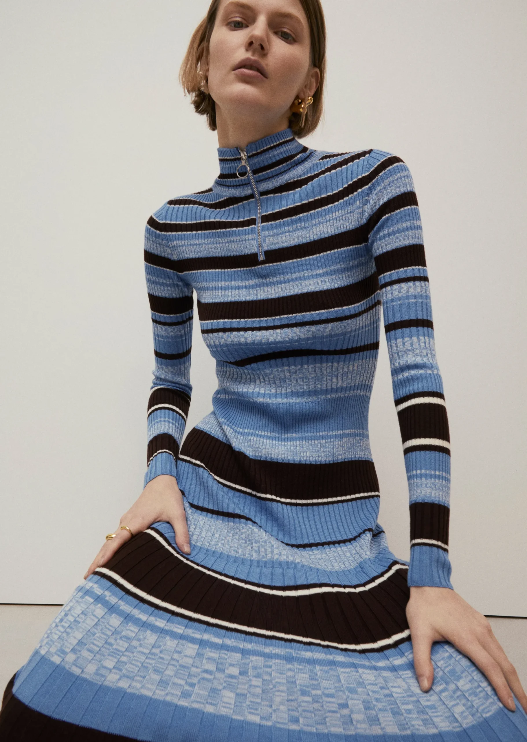 Derek Lam -Taryn Zip Turtleneck Dress Blue Multi