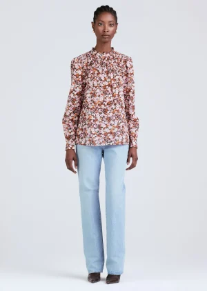 Derek Lam -Tessa Long Sleeve Pintuck Blouse Burgundy Multi